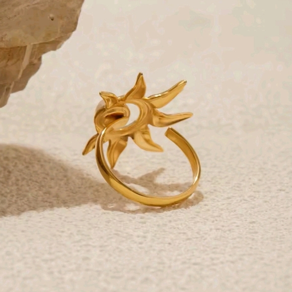 Moonstone Sun Ring Adjustable 18k Gold Plated Stainless Steel | NWOT - Picture 5 of 7